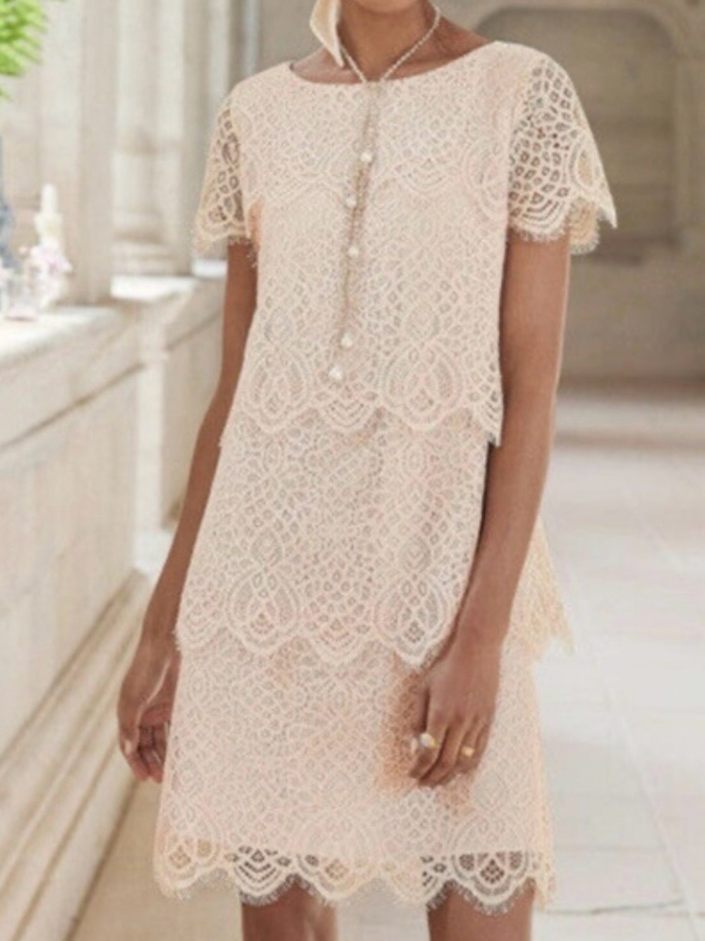 Sundance Women’s Lace Layered Sheath Blush Julia Tiered Dress Size M NWT